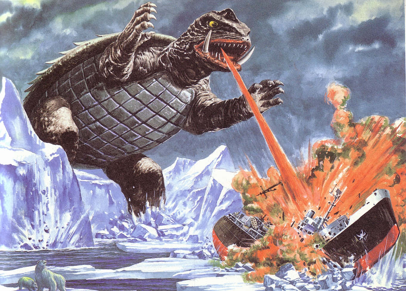 The mighty Gamera unleashing his power during an epic battle Wallpaper