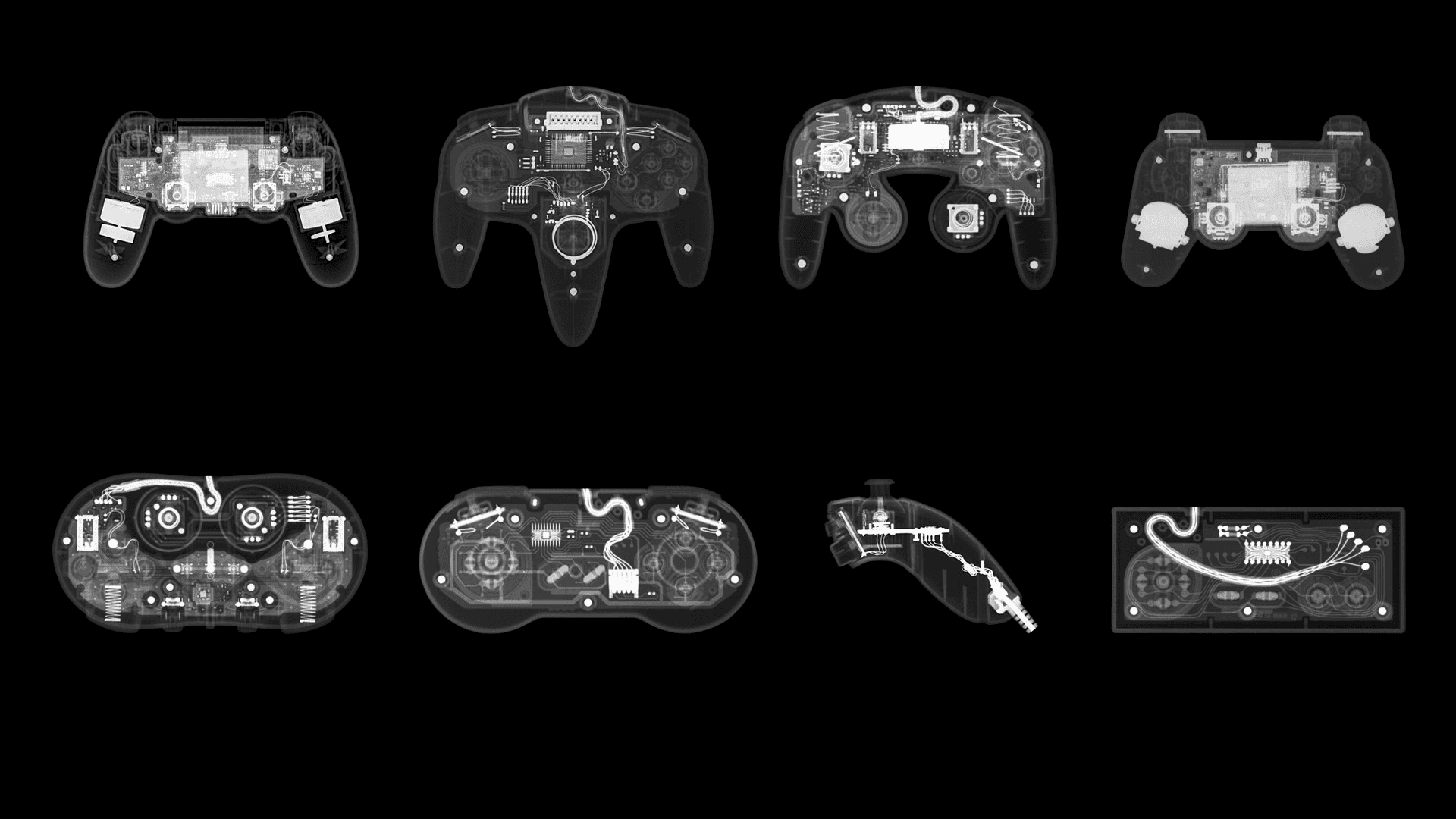 A Black And White Image Of Several Different Game Controllers