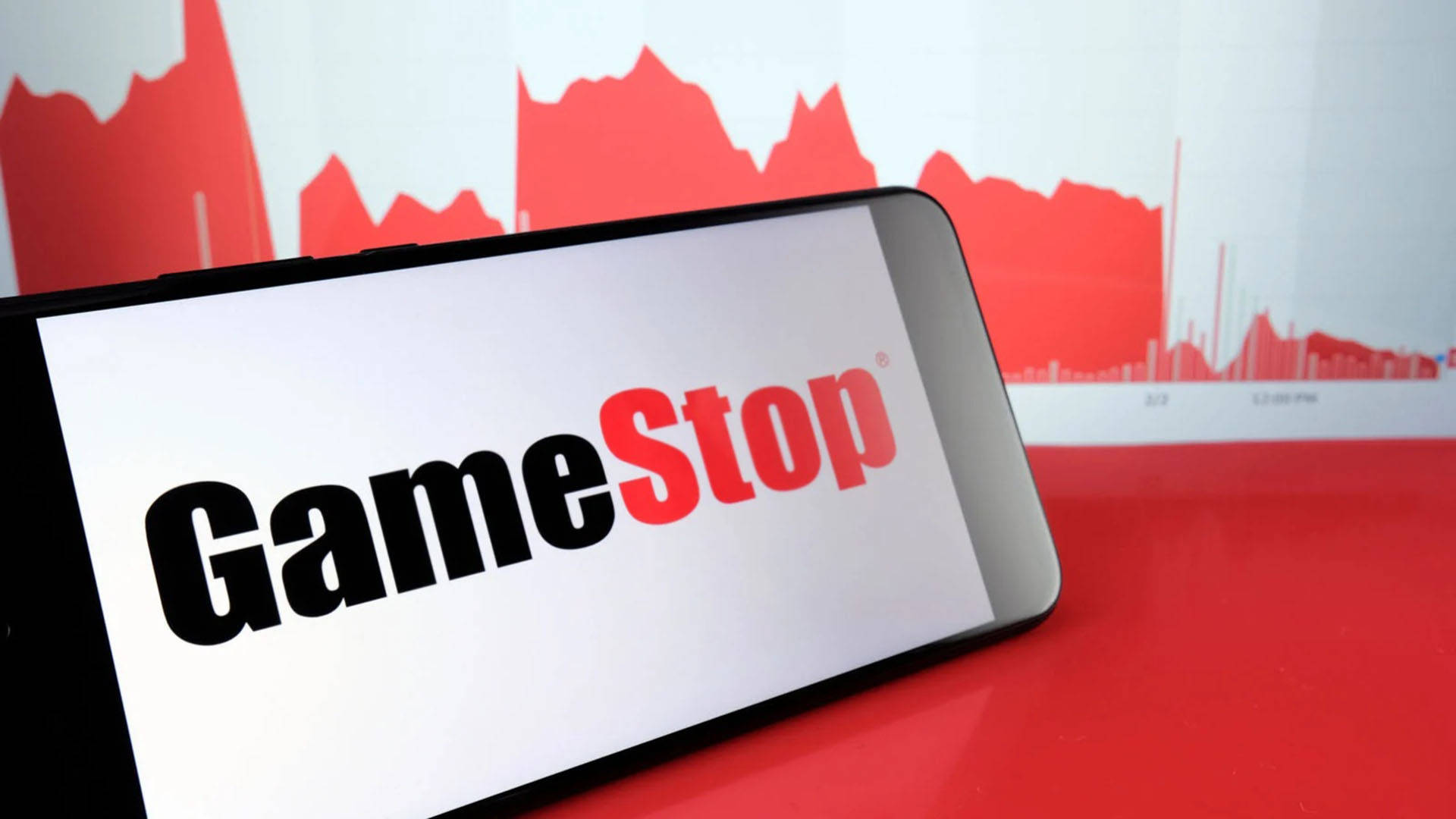 GameStop Logo With Red Graph Background