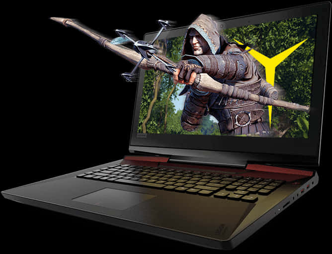 Gaming Laptop Displaying Action Game PNG