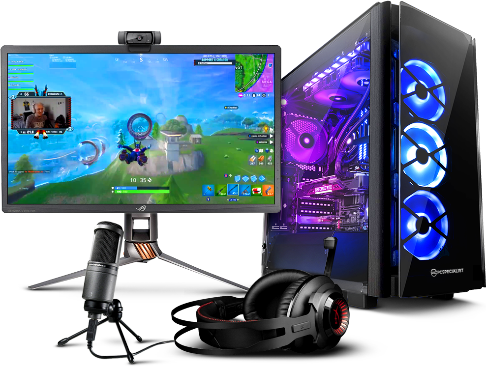 Gaming P C Setupwith L E D Lightsand Accessories PNG