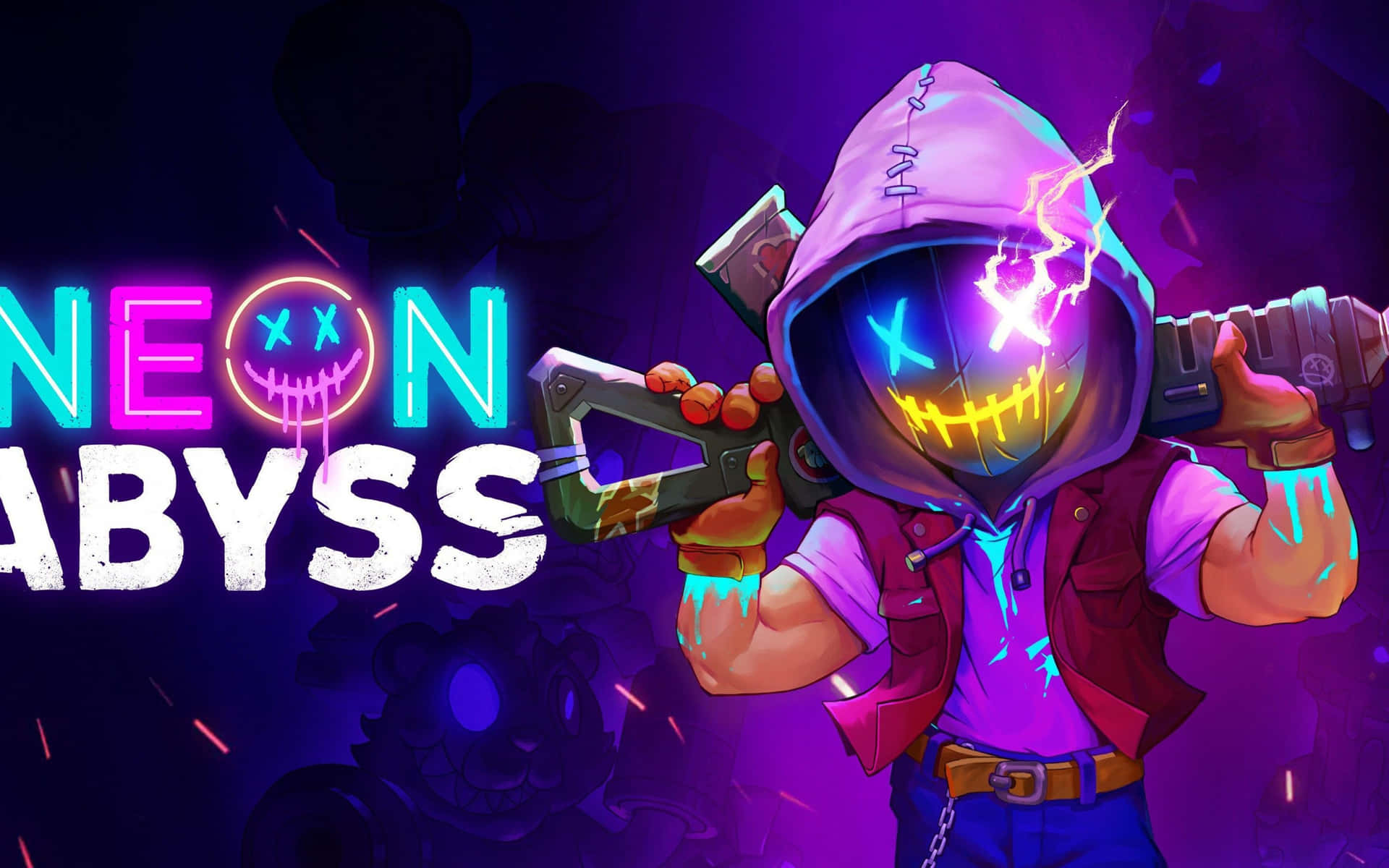 Neon Abyss - A Neon Game With A Character Holding A Gun