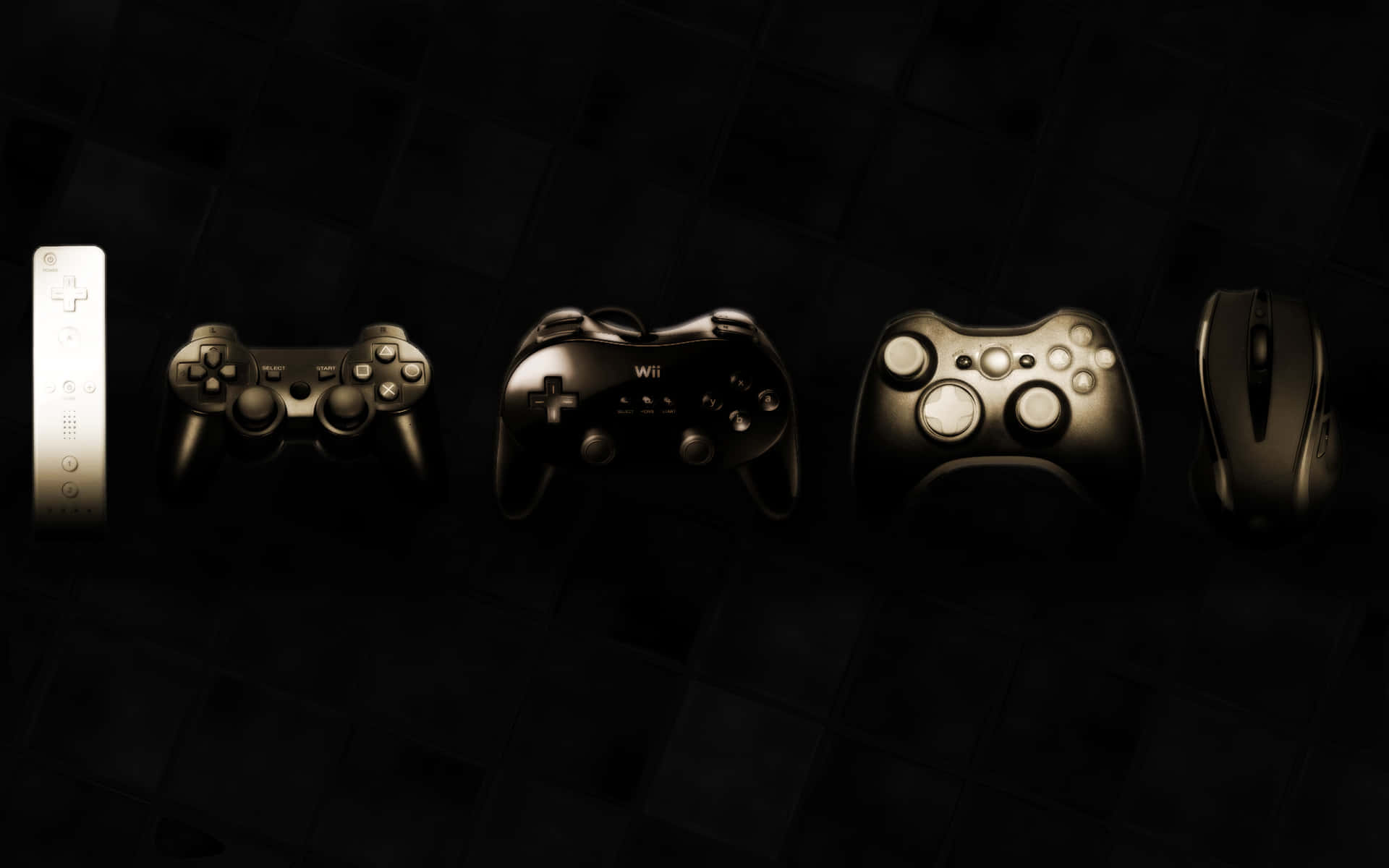 A Group Of Video Game Controllers Arranged In A Row
