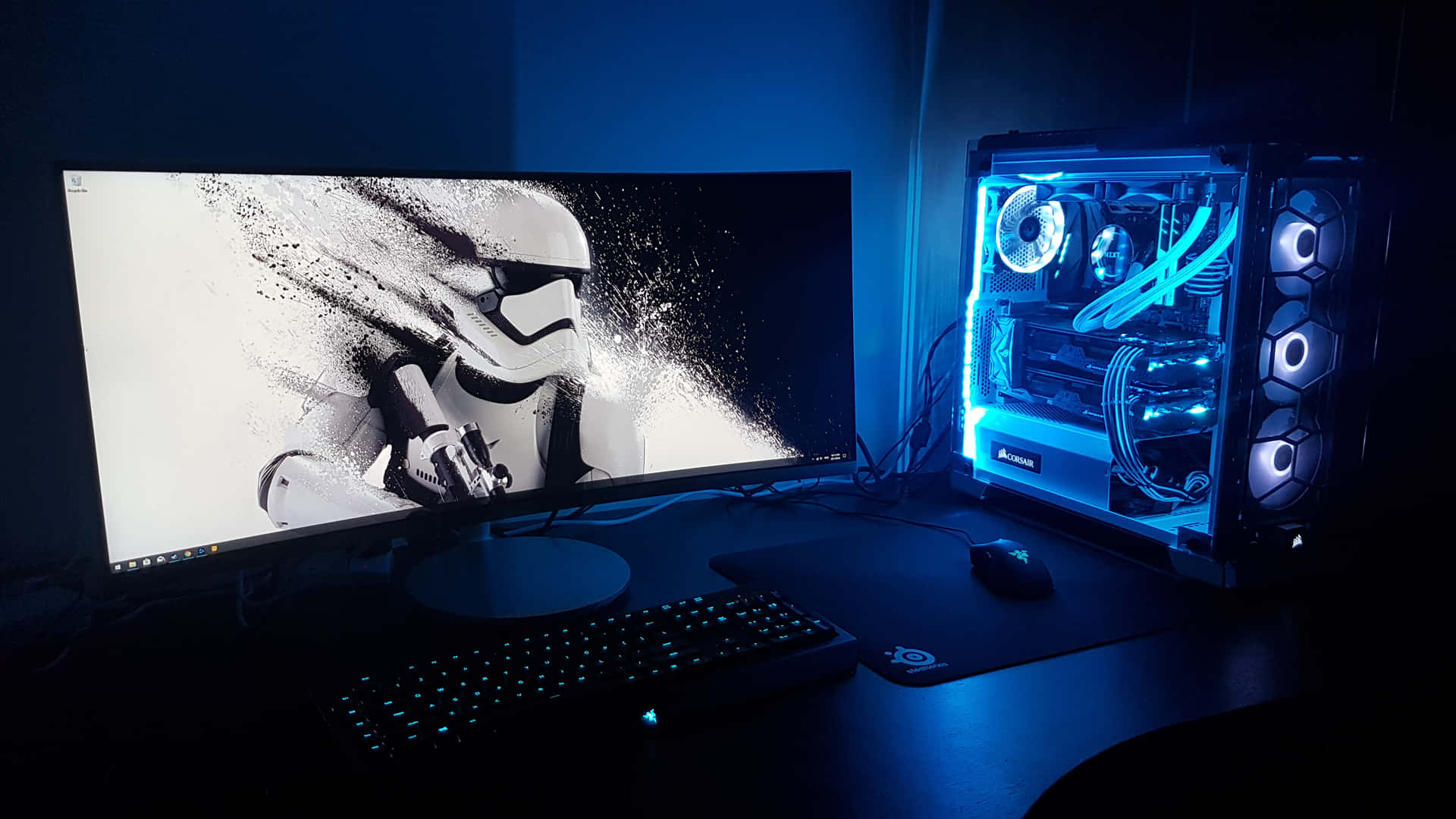 A Computer With A Star Wars Monitor And Keyboard
