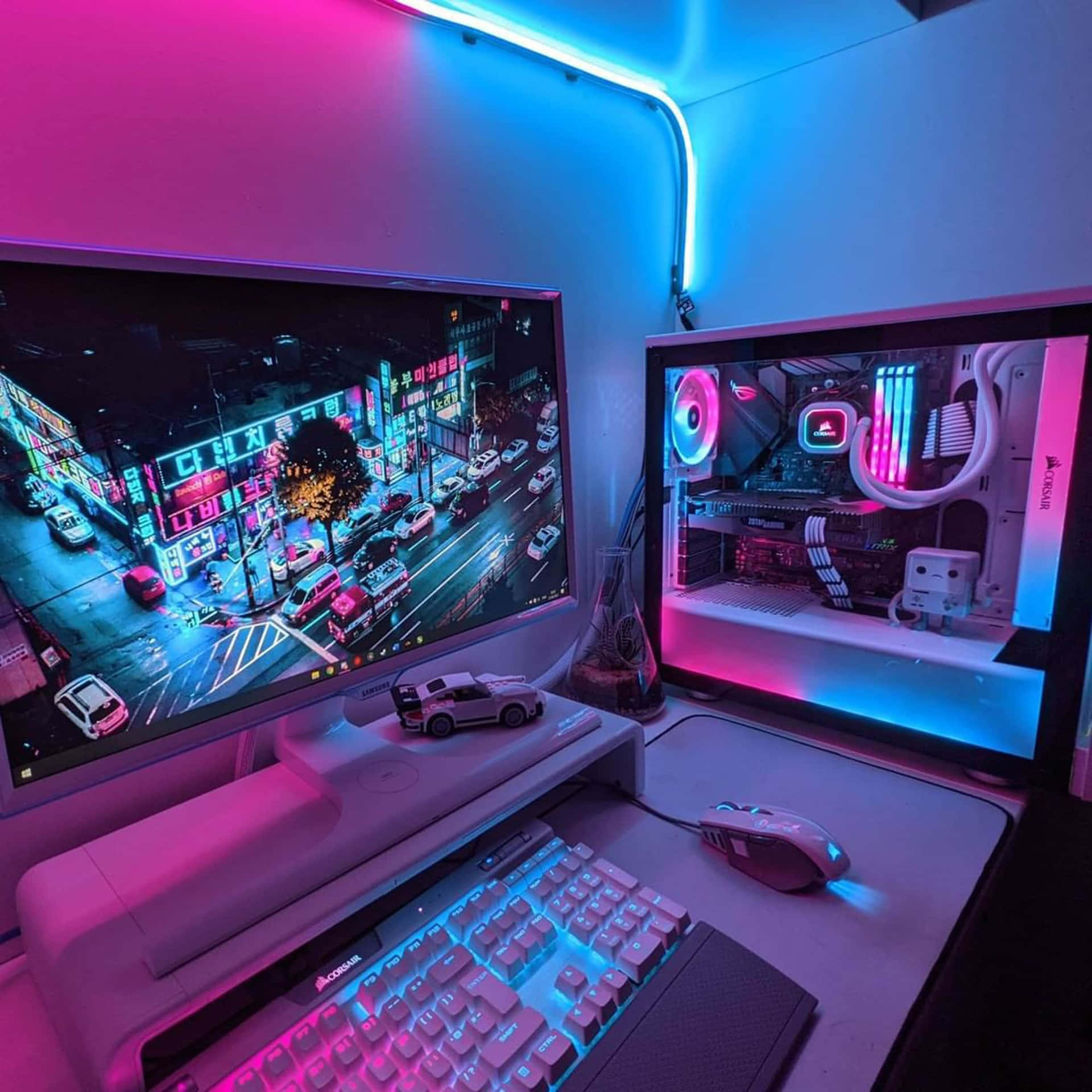 Enjoy the Ultimate Gaming Experience With This Professional Gaming PC Setup Wallpaper