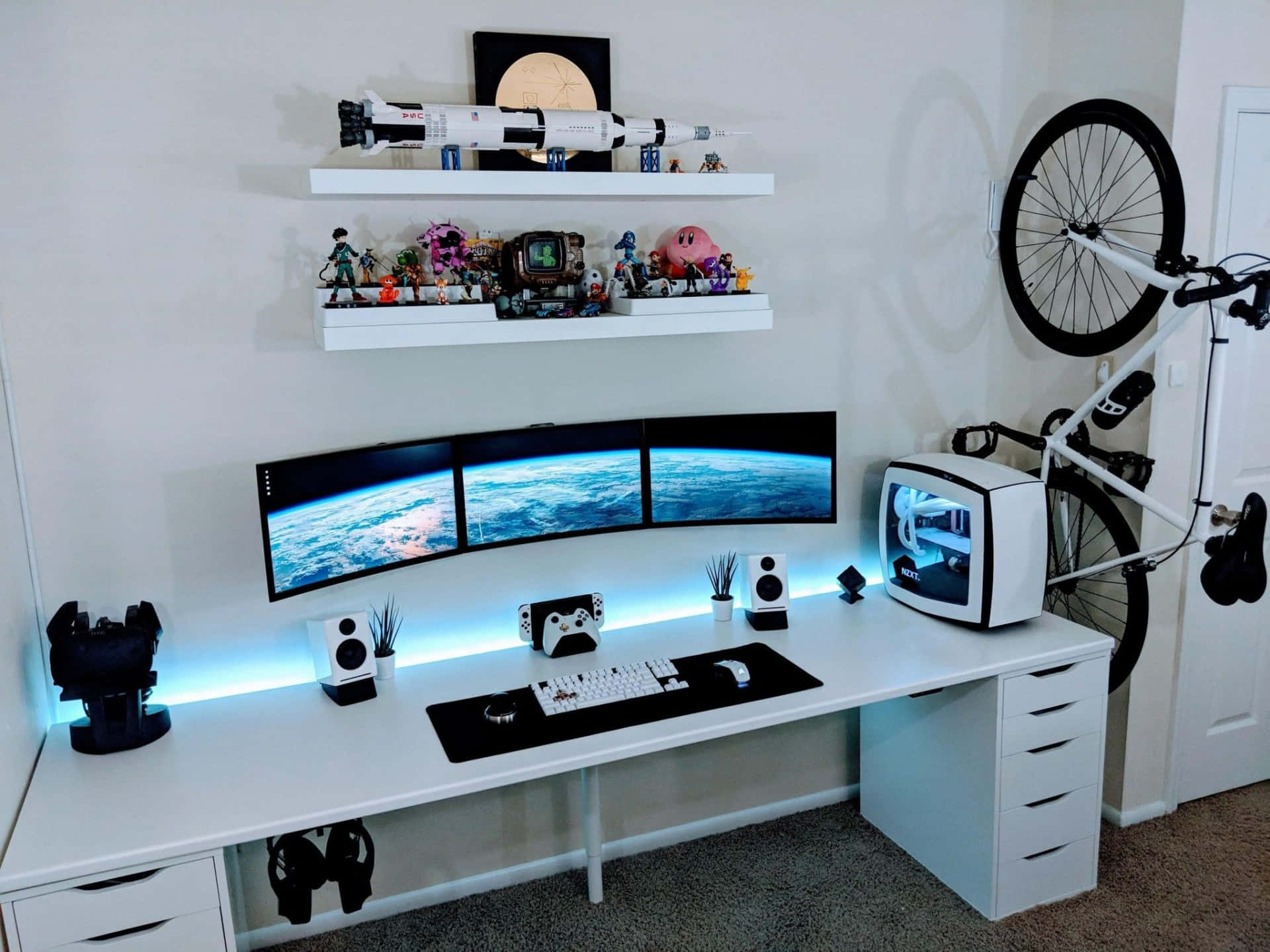 White Gaming PC Setup Picture