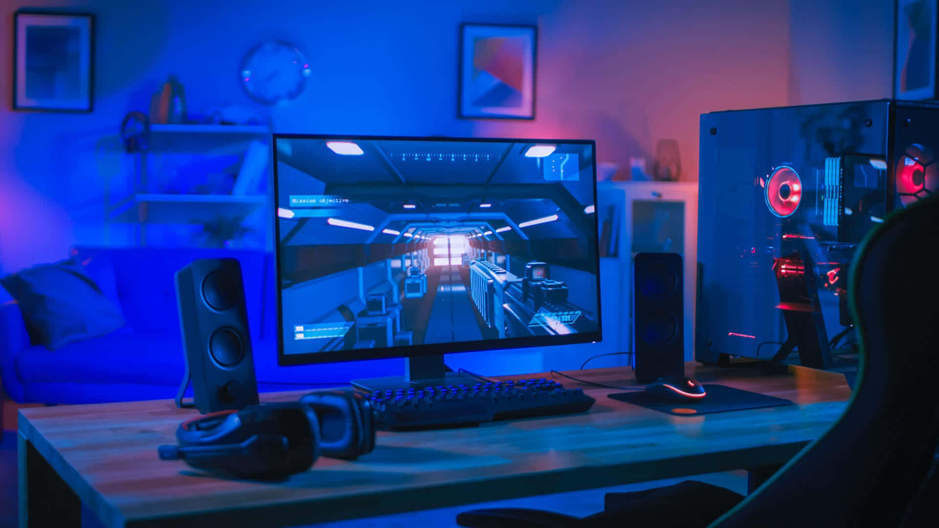 Blue Gaming Set Up Picture