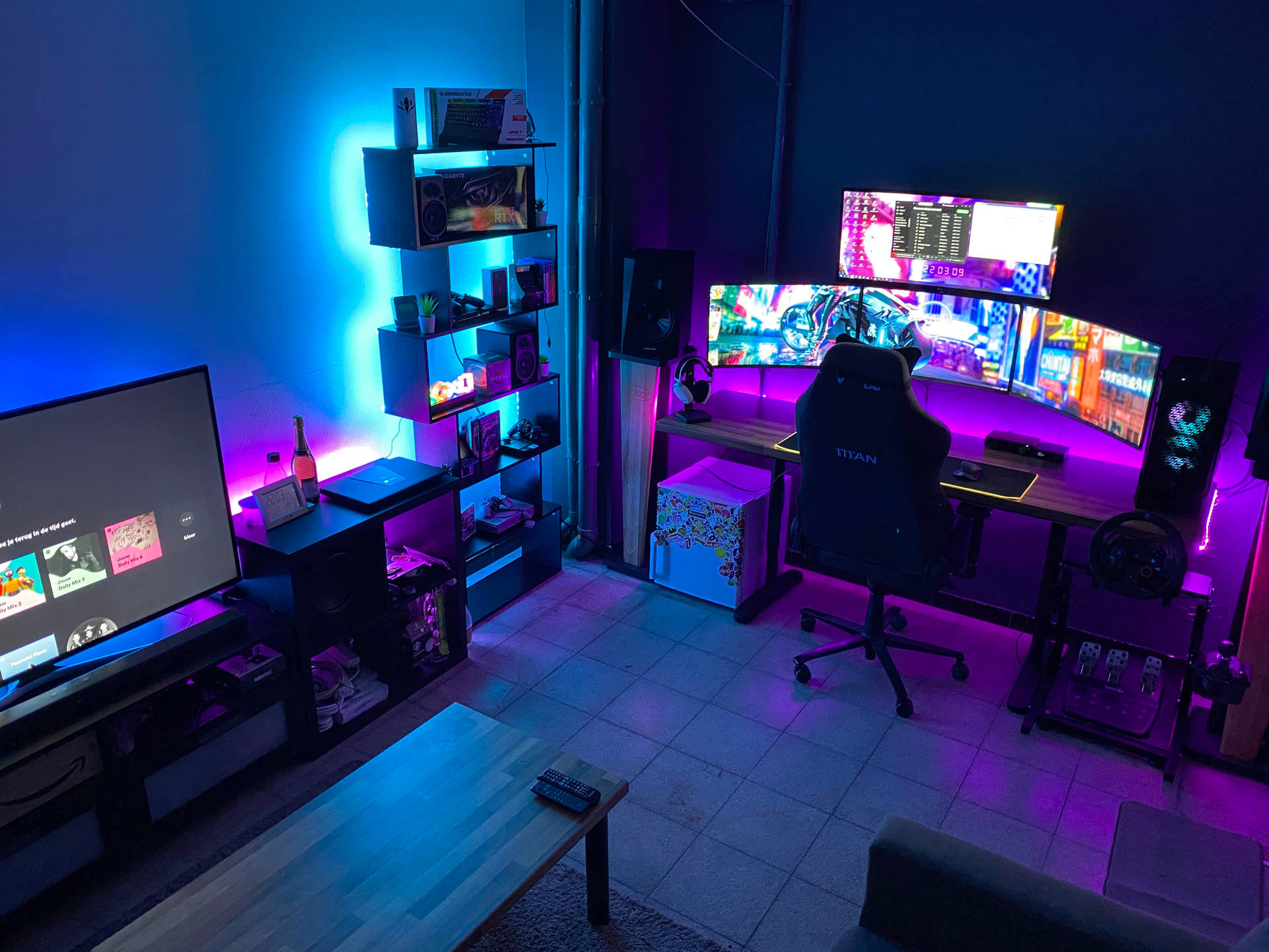 Gaming Room Desktop And Television