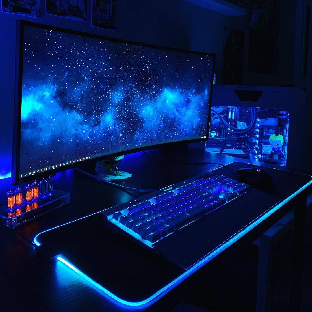 Gaming Room Neon Blue Setup