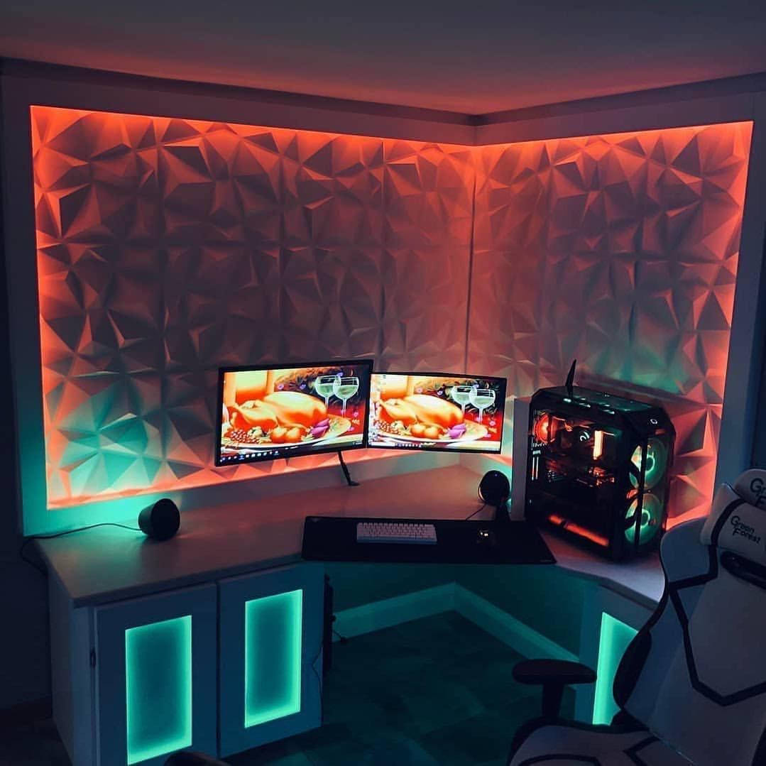 Gaming Room Orange And Blue Lights Wallpaper
