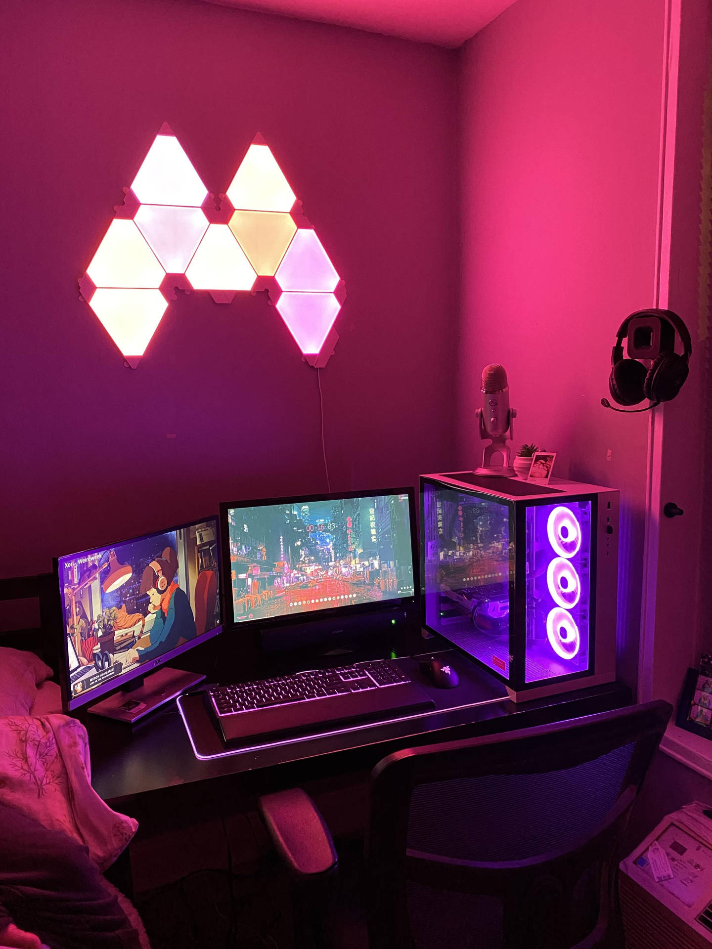 Gaming Room Pink Lighting Wallpaper