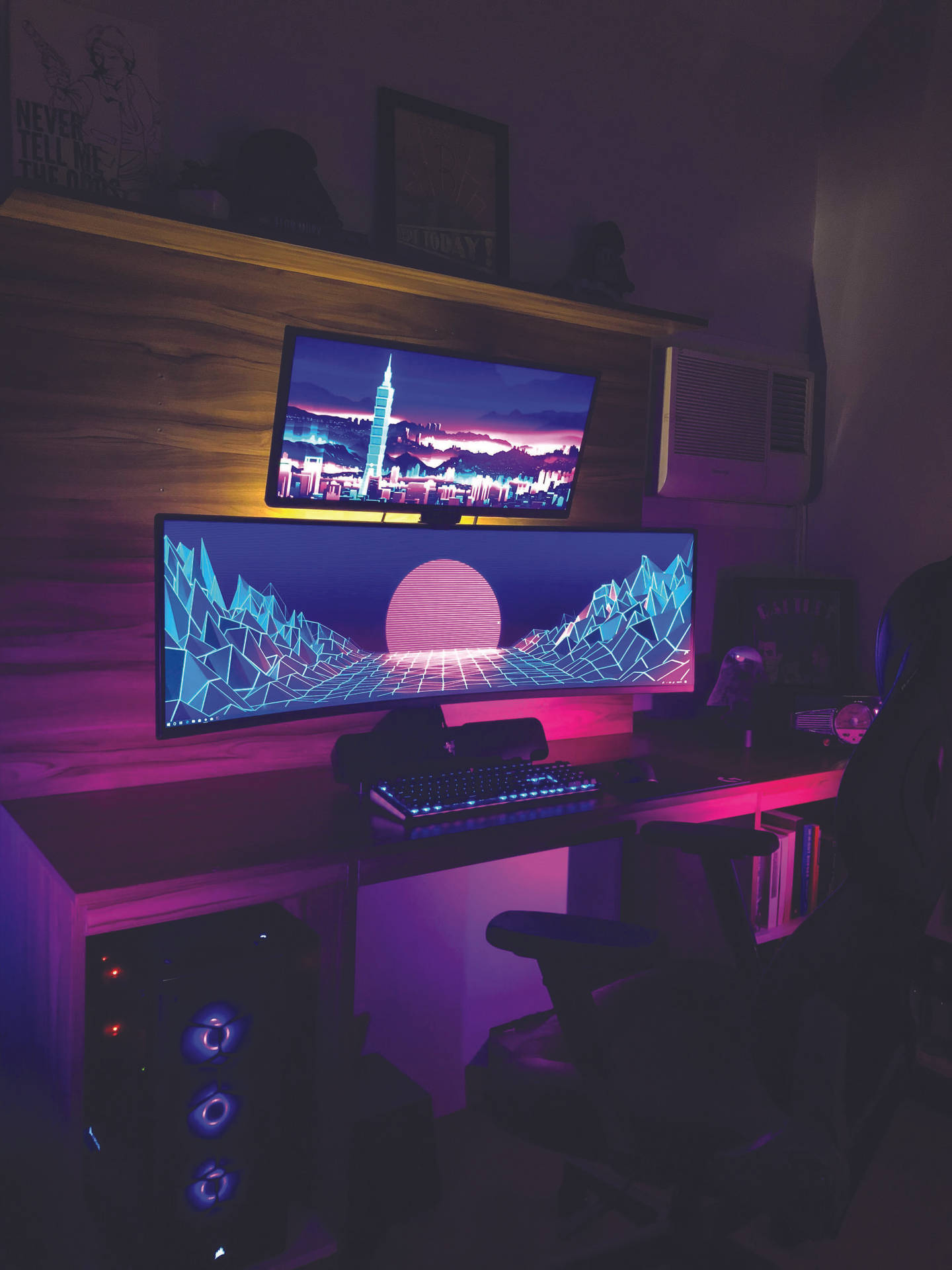 Gaming Room Ultrawide Stacked Monitors
