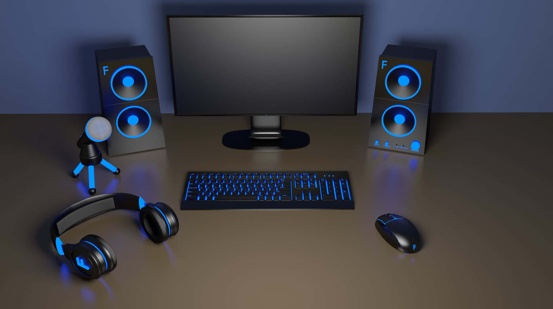 Black And Blue Gaming Setup Picture