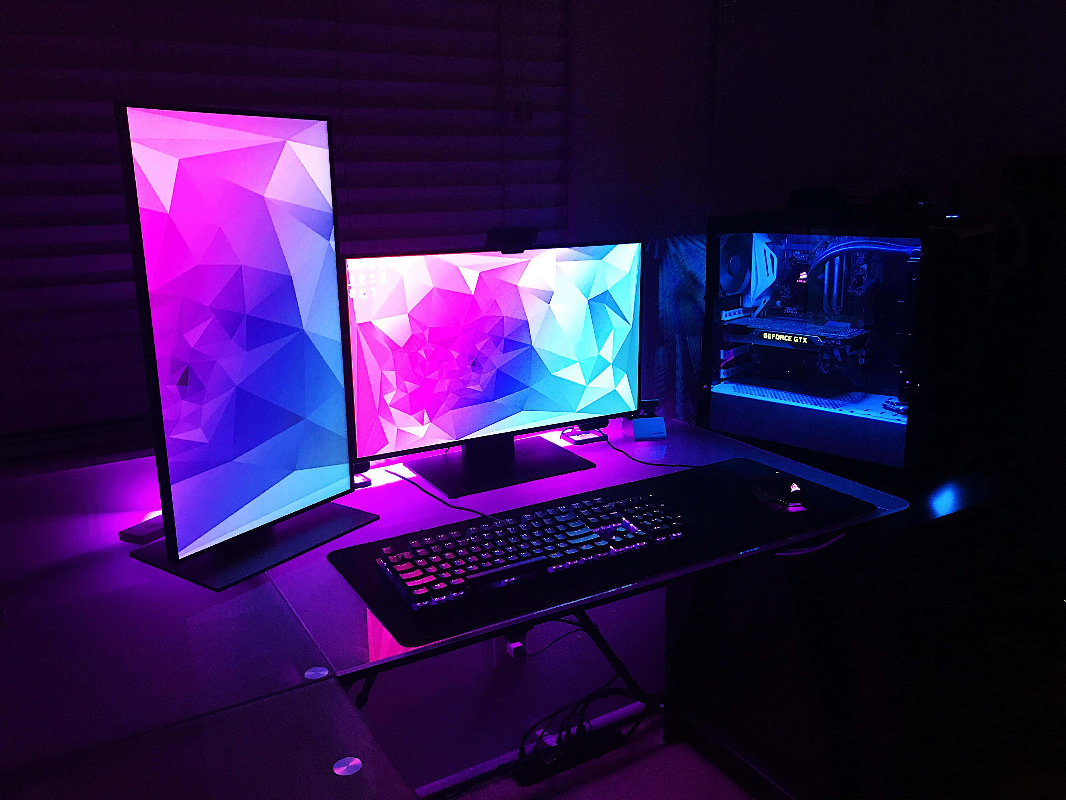 Pink And Blue Gaming Setup Picture