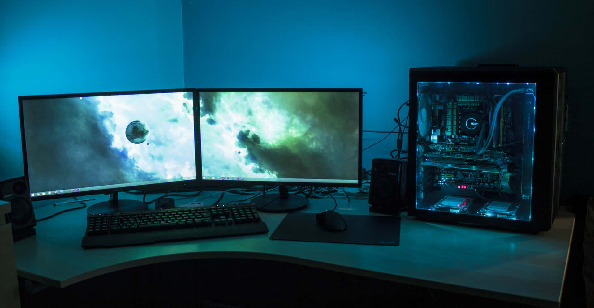 Gaming Setup With Blue Backlight Picture