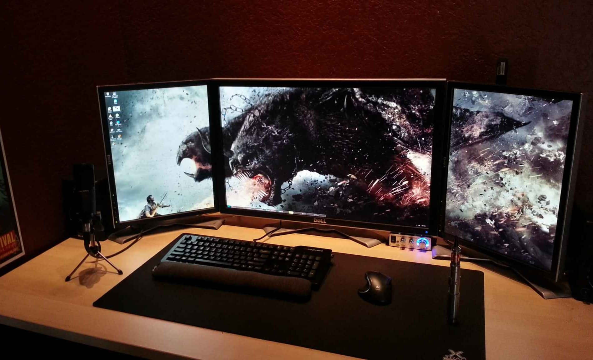 Gaming Setup With Triple Monitor Picture