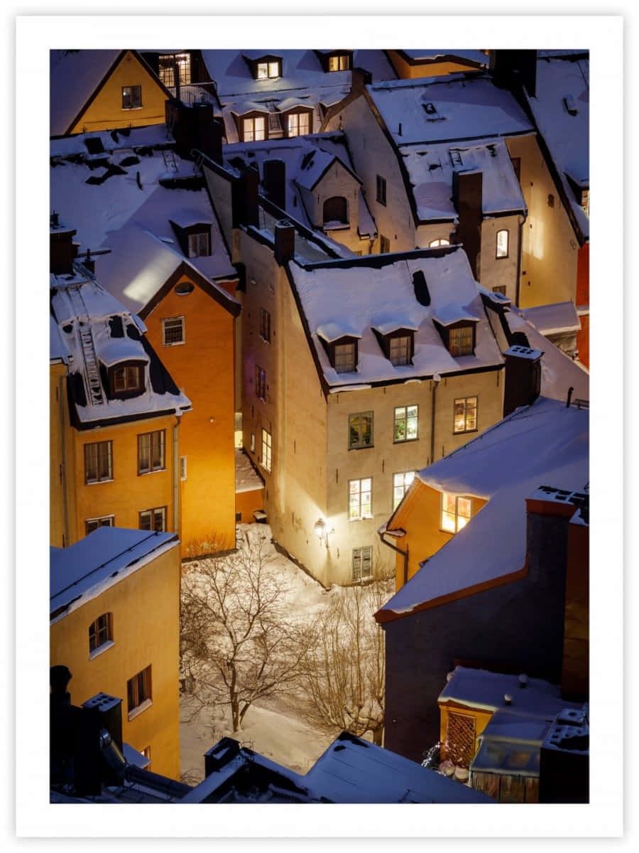Gamla Stan Houses With Snow Wallpaper