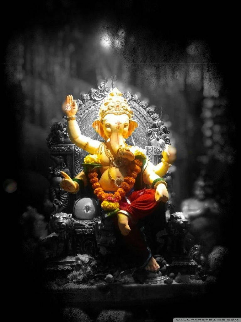 Papelde Parede De Ganesh Em 3d Com Estátua De Altar. Papel de Parede