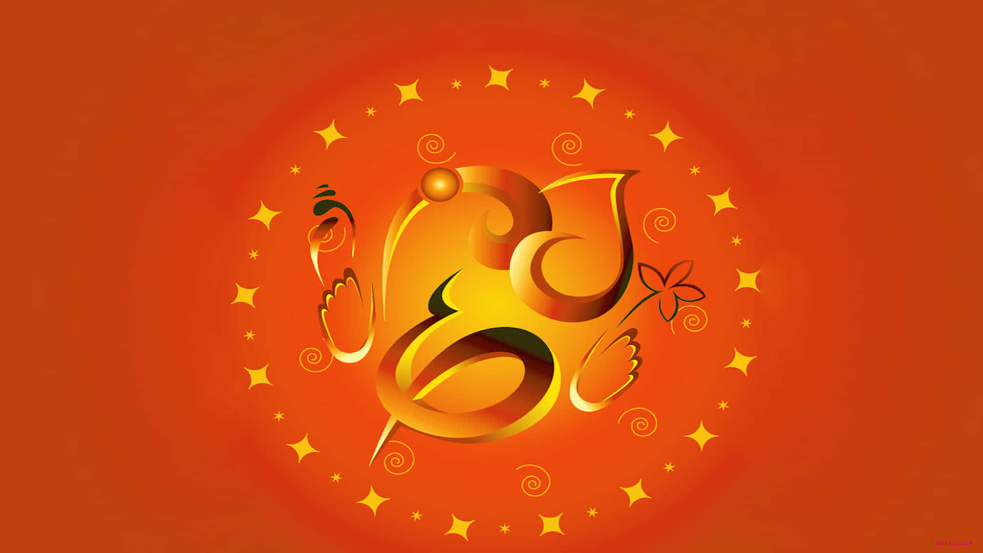 A Golden Om Symbol On An Orange Background