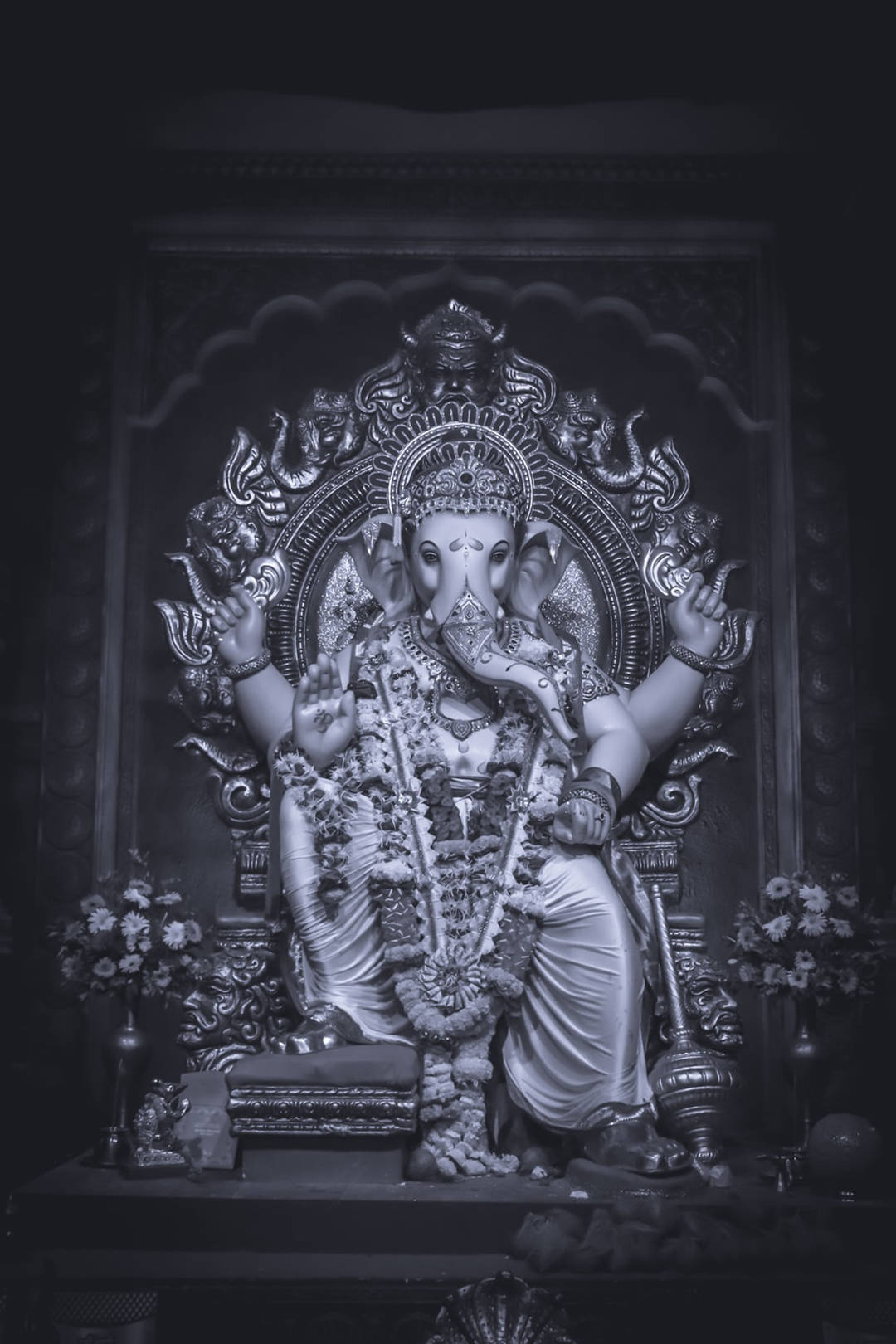 Ganesh Black And White At Temple Wallpaper