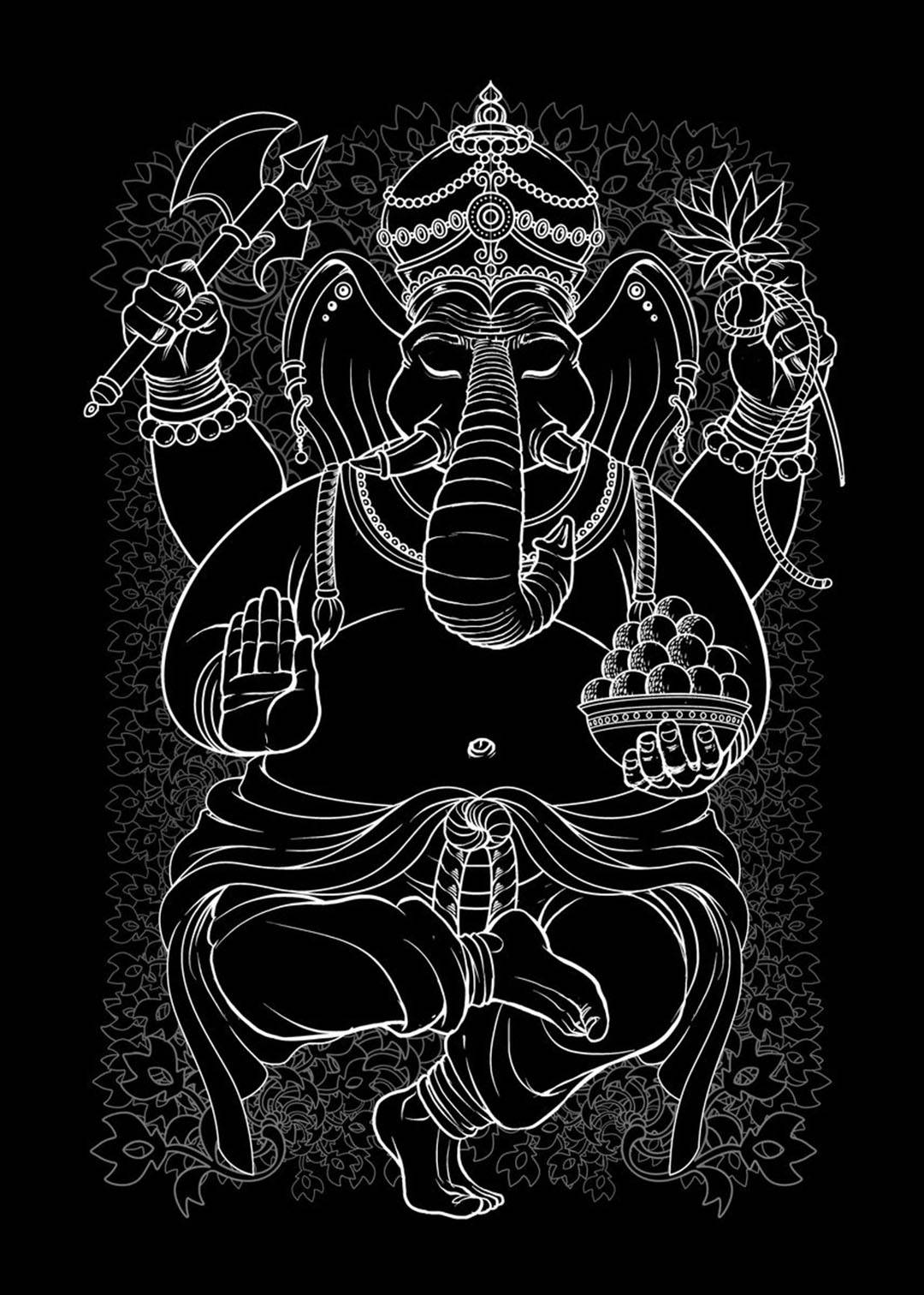 Ganesh Black And White Meditation Wallpaper