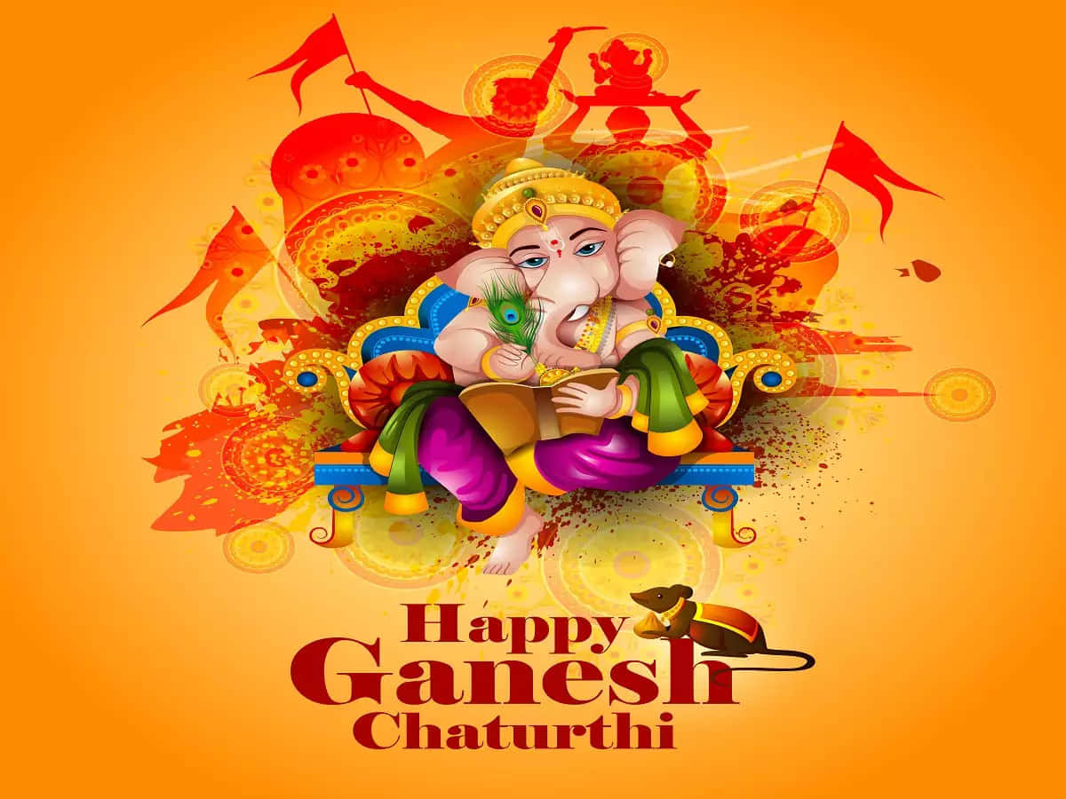 Frohesganesh Chaturthi Mit Einem Hintergrundbild Von Ganesh.