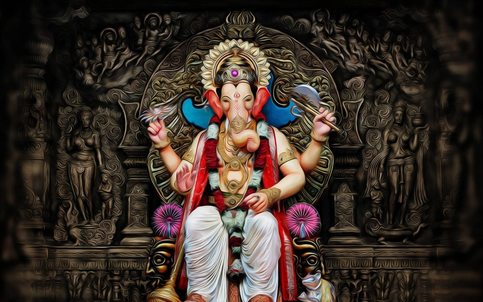 Ganesh Desktop Bronze Temple Graphic Art Wallpaper