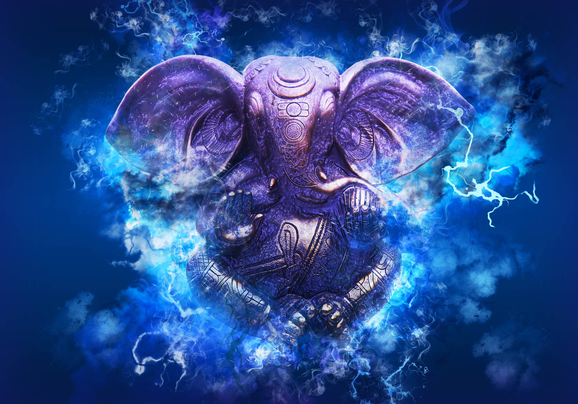 Ganesh Ji HD Blue Lightning Wallpaper