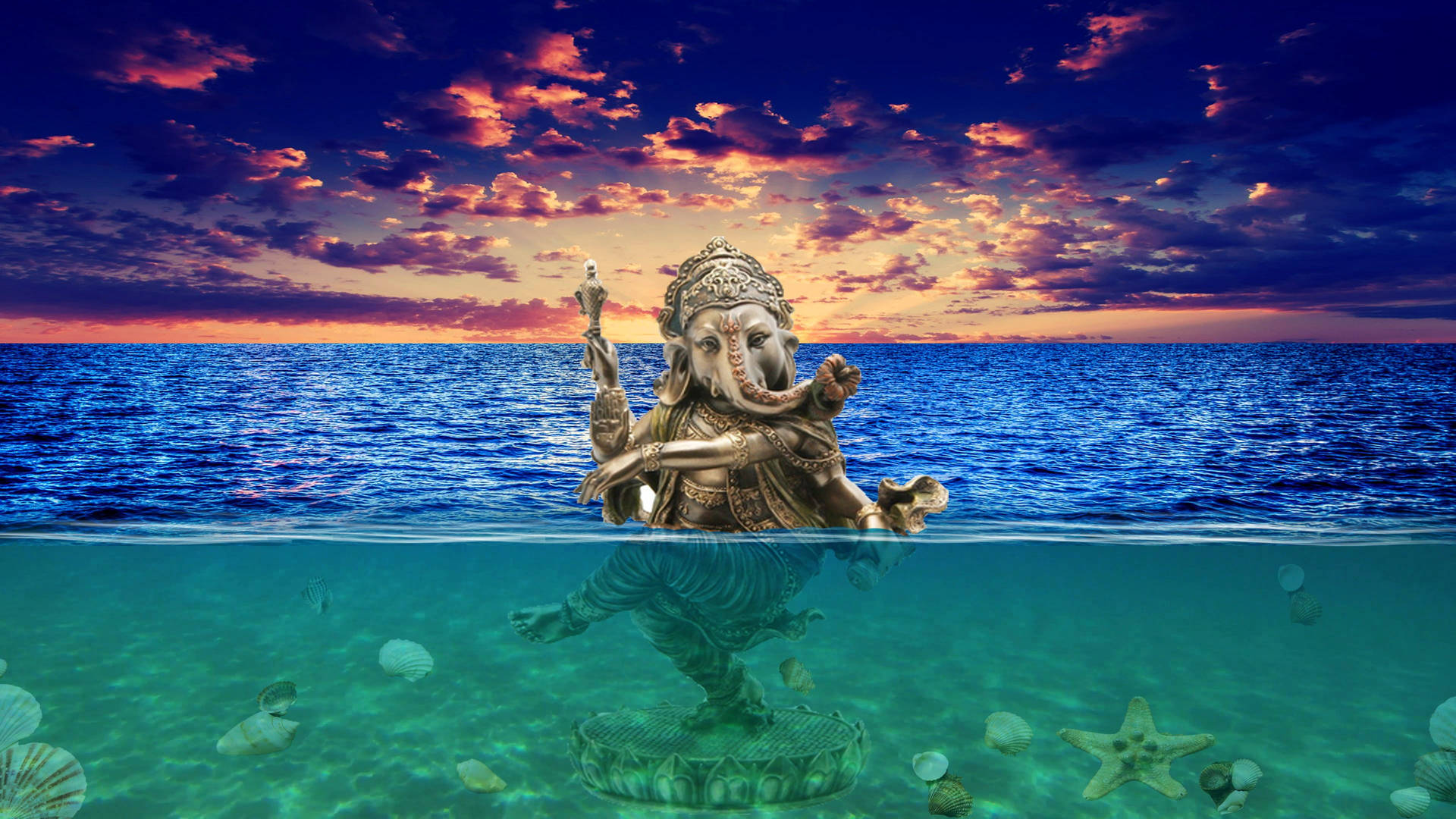 Ganeshji Hd Tanzend Auf Dem Ozean Wallpaper