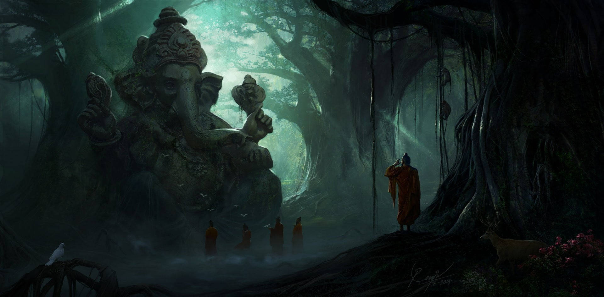 Ganesh Ji HD Forest Worshippers Wallpaper