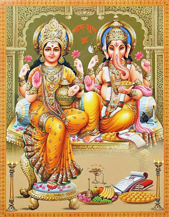 Ganesh Lakshmi Painting Wallpaper