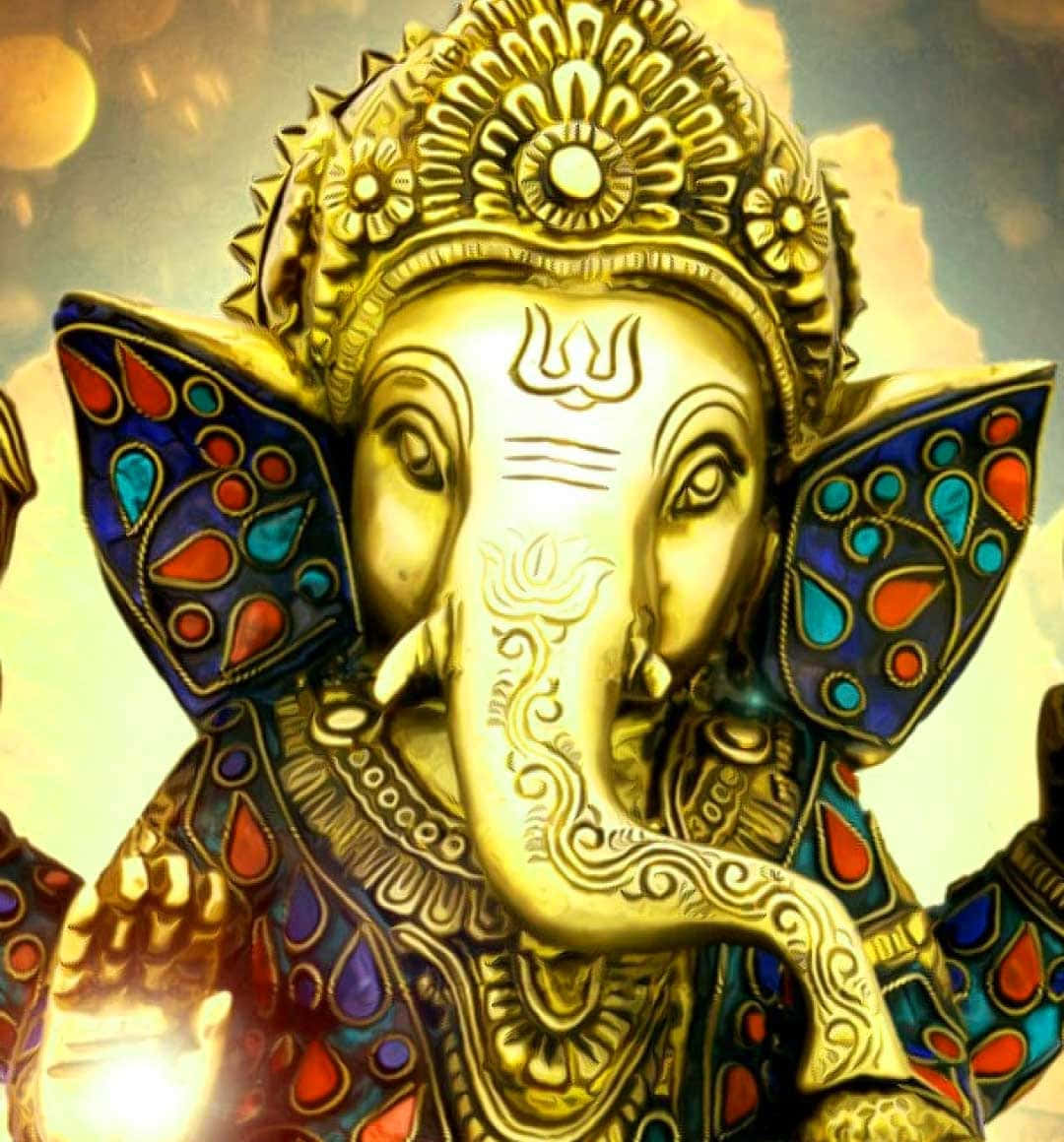Estátuade Ganesha Com Um Fundo Dourado