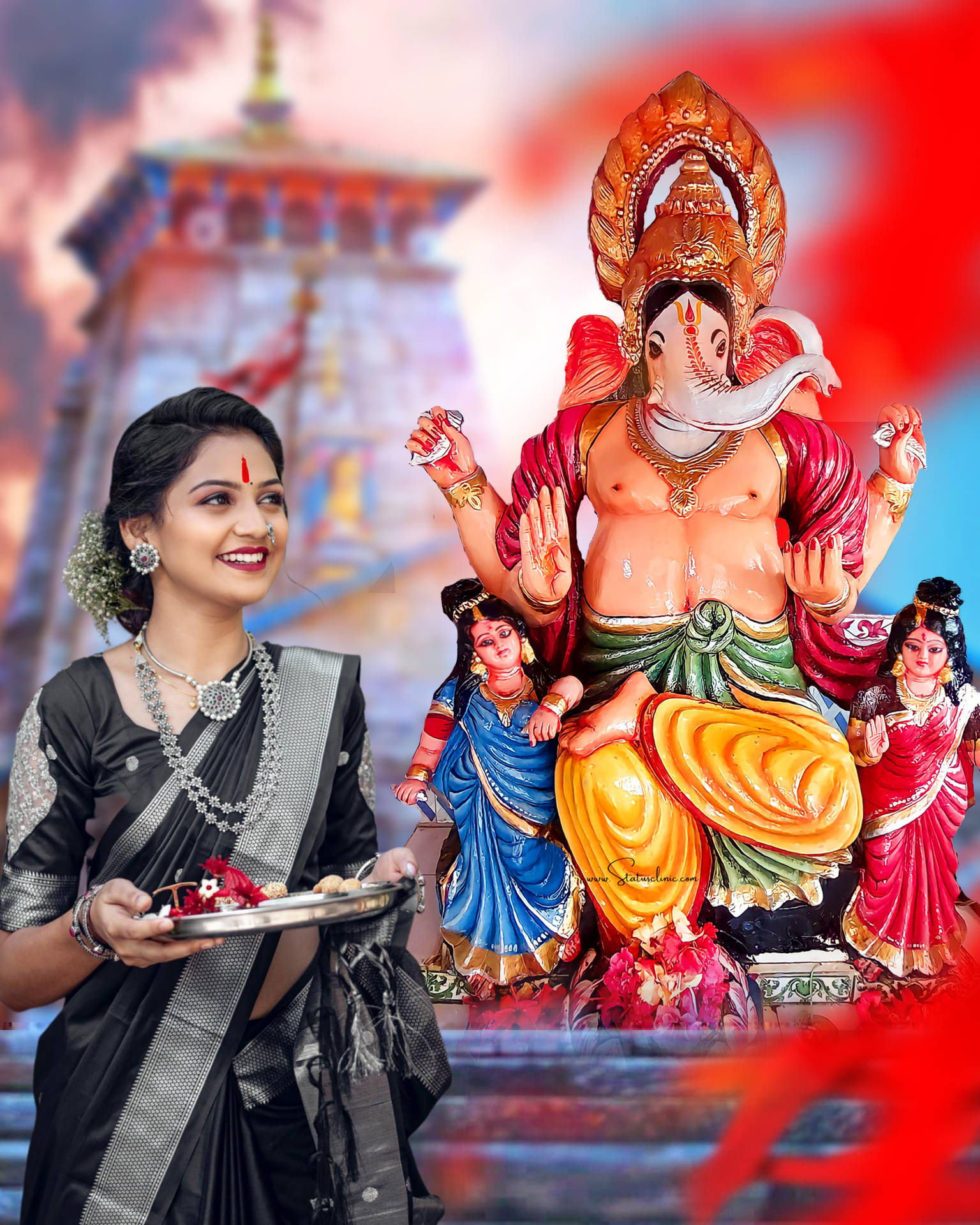 Ganesha Med Hinduistisk Kvinde Wallpaper