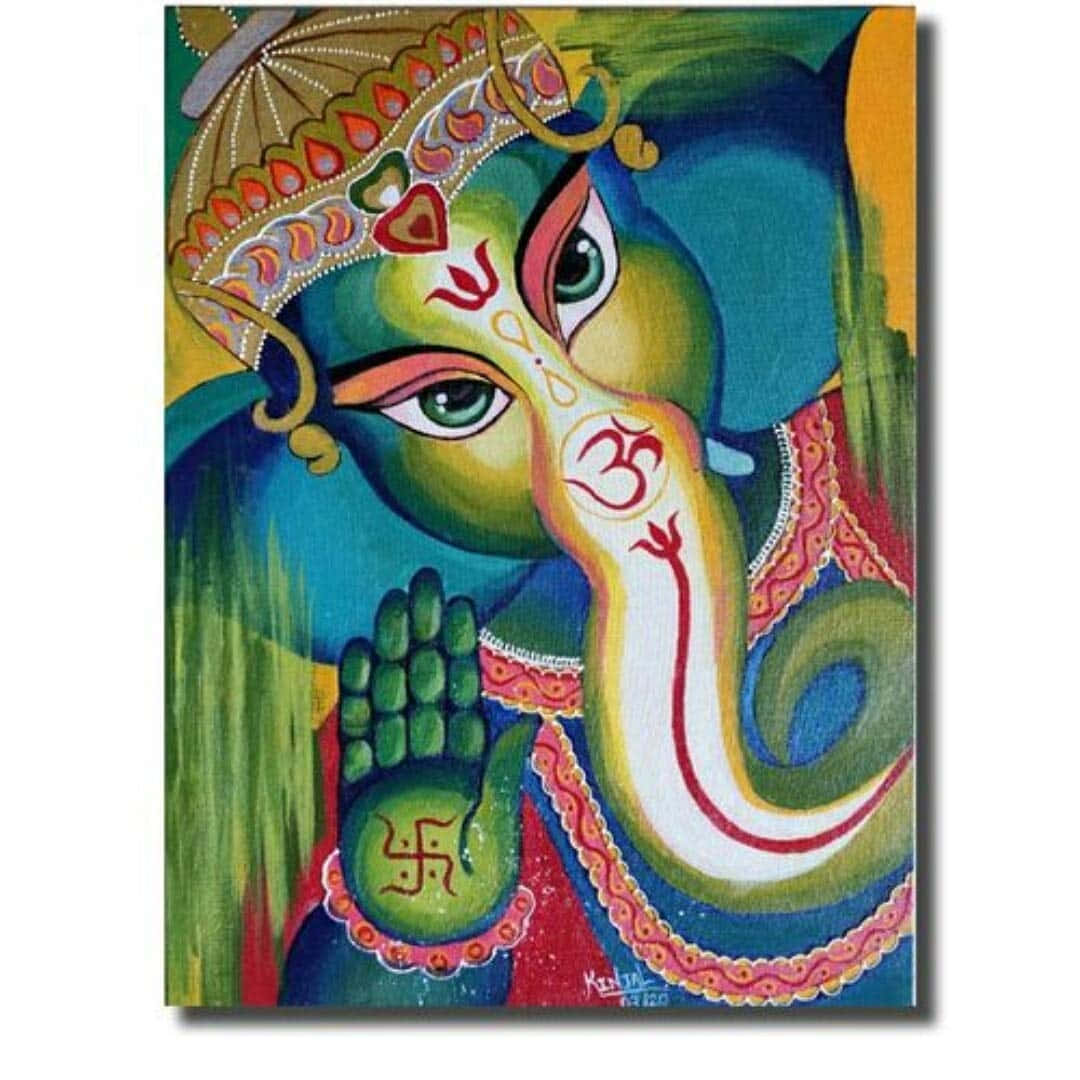 A Painting Of A Ganesha With His Hands Up