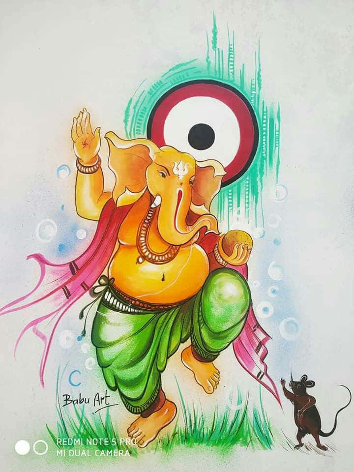 Ganesha Painting With A Mouse And A Rat