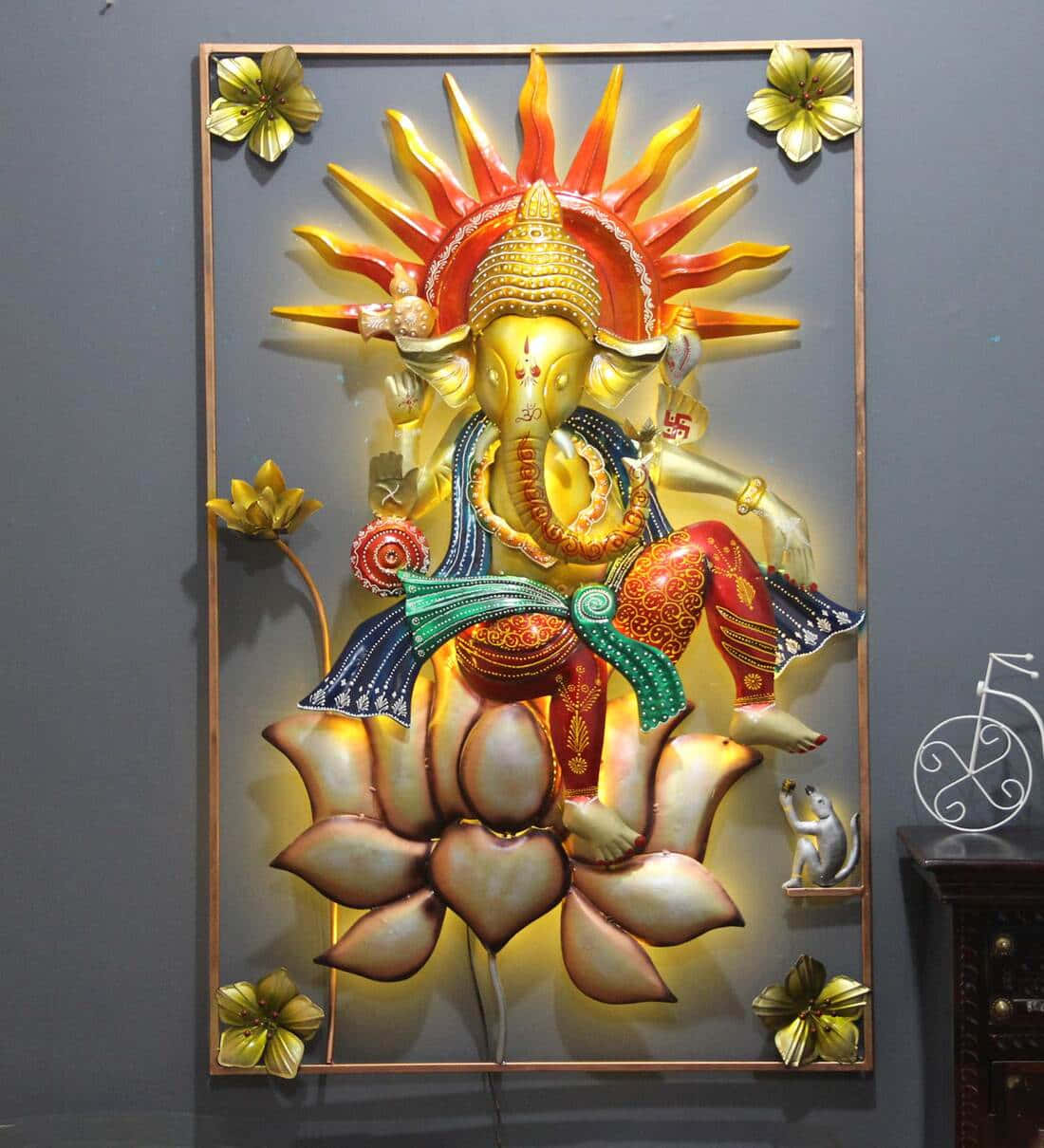 A Large Wall Art With A Ganesha Statue