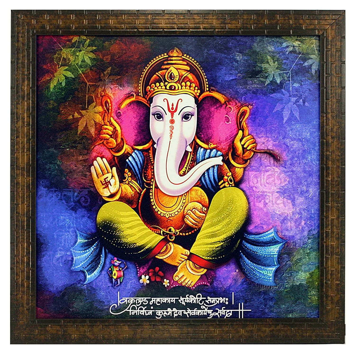 Pinturaemoldurada De Ganesha Em Uma Moldura Colorida.