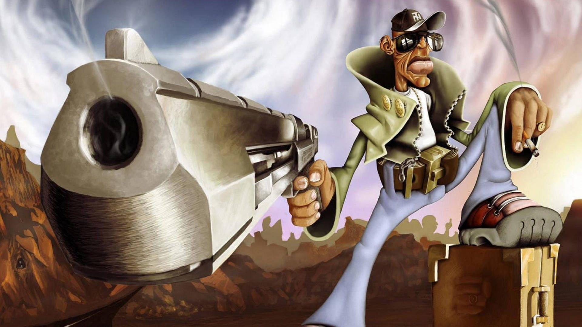 Gangster Cartoon With Gun Wallpaper