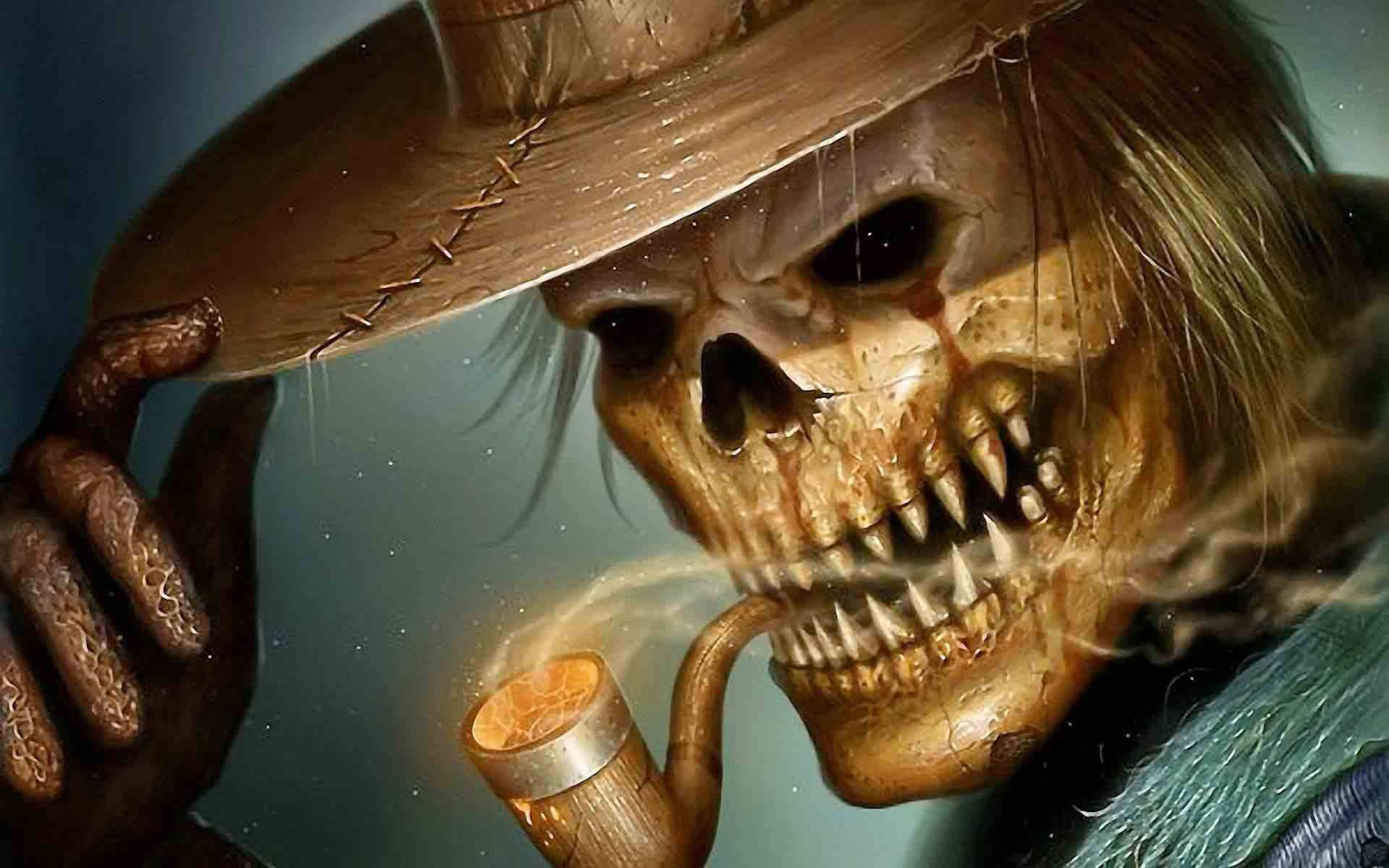 Smoking Gangster Skeleton Wallpaper