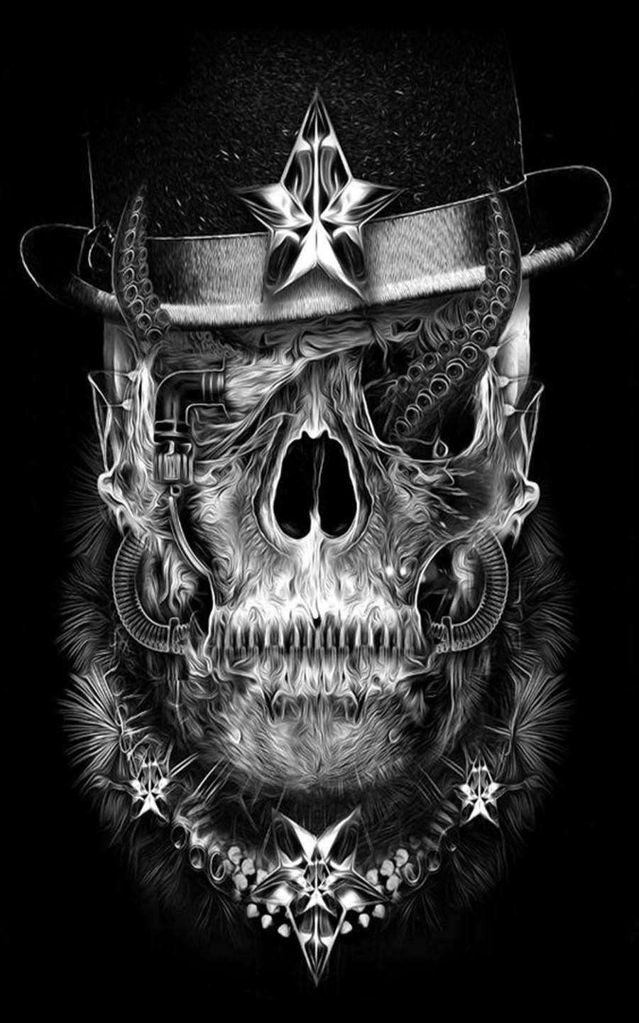 Creepy Gangster Skeleton Wearing Cap Wallpaper