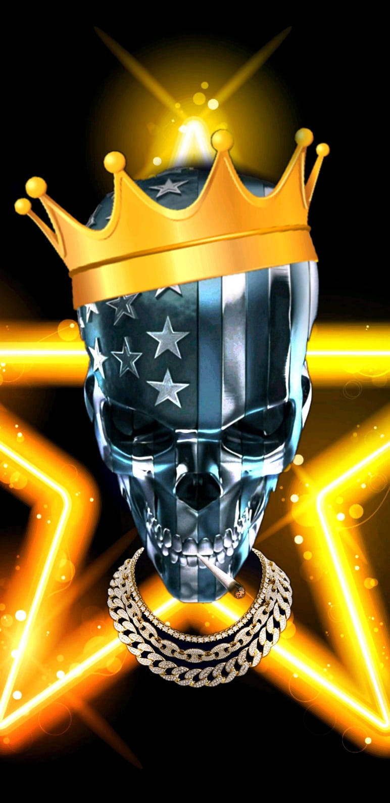Gangster Skeleton Wearing A Crown And A Chain Wallpaper