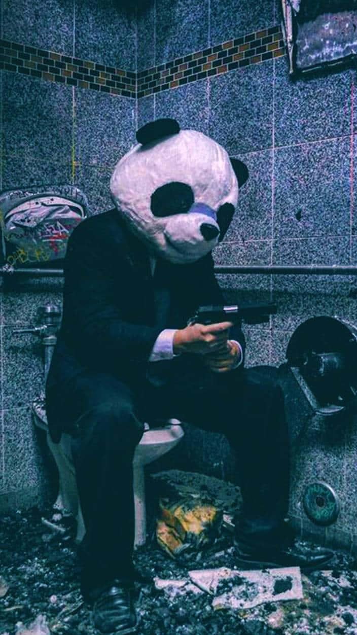 Gangstercon Armi Indossando Un Vestito Da Panda Sfondo