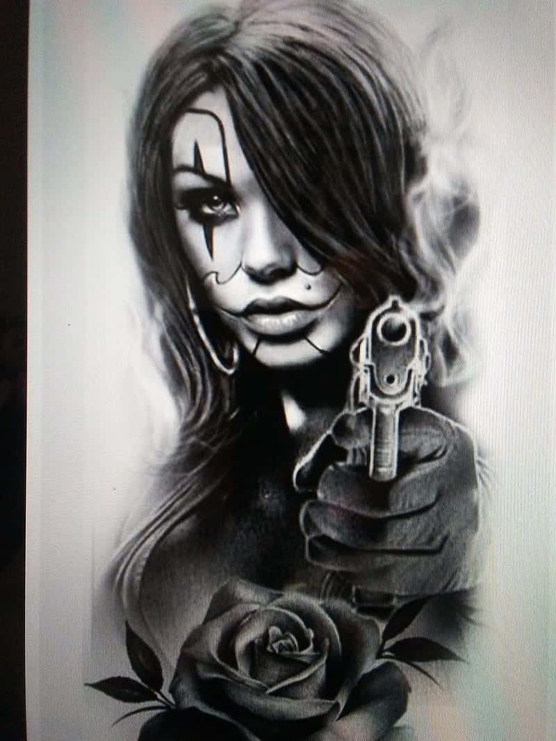 Gangsters med gunstatoveringsdesign. Wallpaper