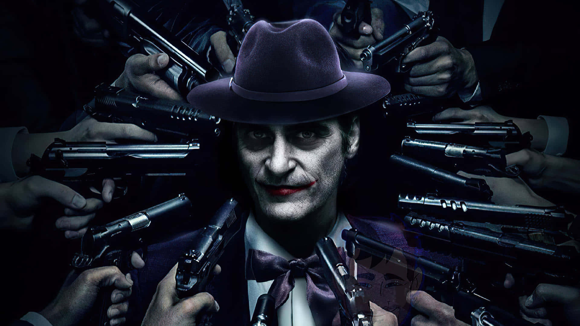 Gánsterescon Armas Apuntando Al Joker. Fondo de pantalla