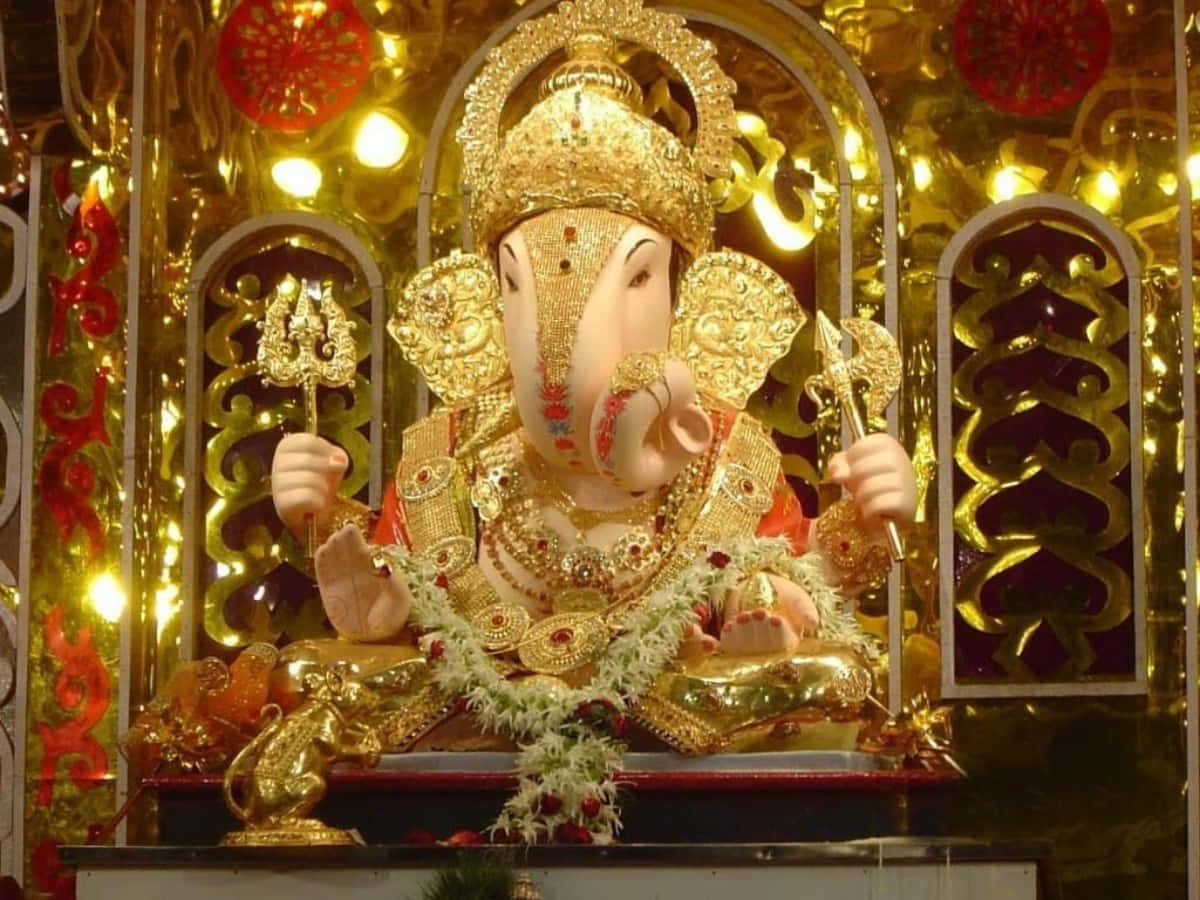 Ganesha Bappa figur guld tilbehør billede
