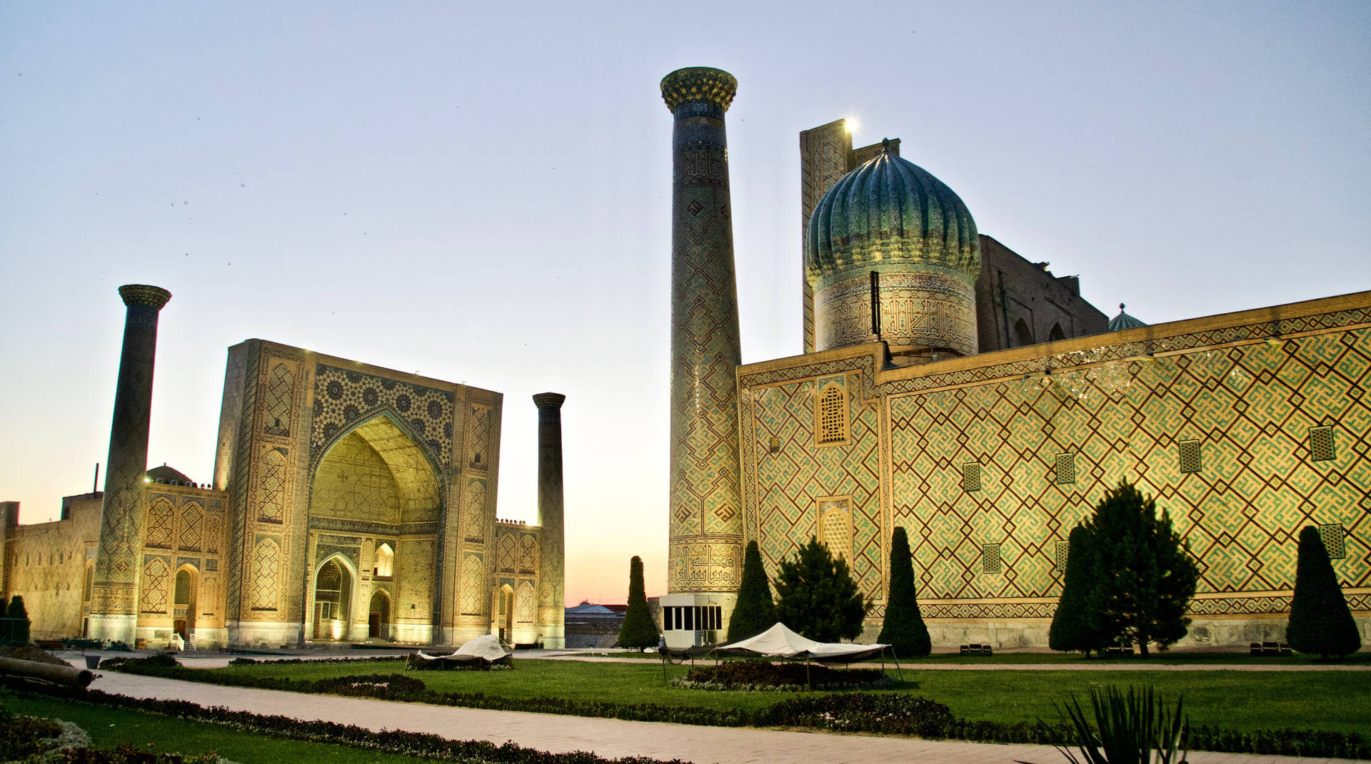 Garden At Registan Square Samarkand Wallpaper