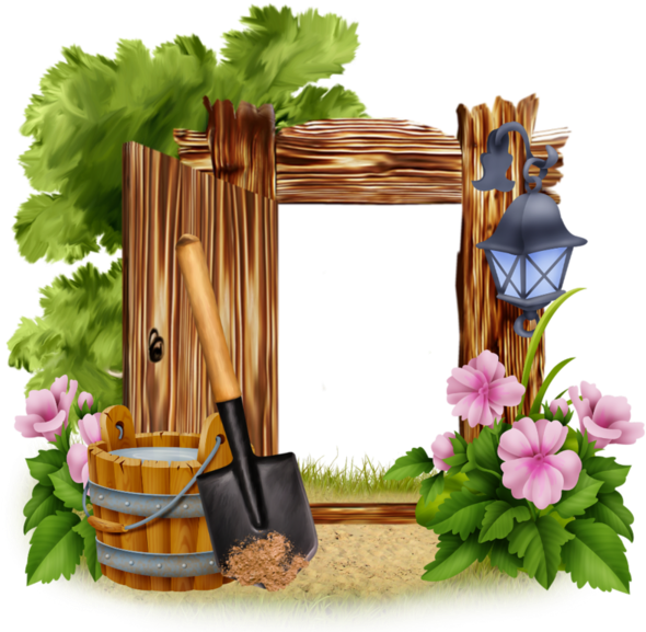 Garden Framewith Toolsand Flowers PNG