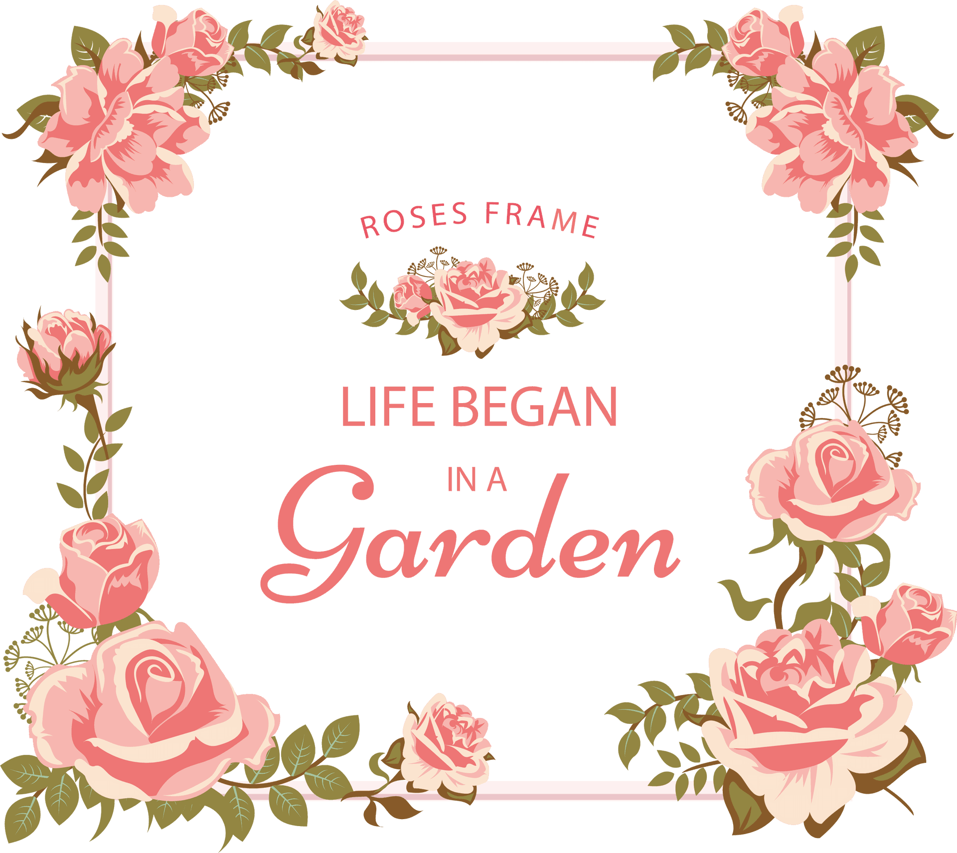 Garden Inspired Rose Frame Graphic PNG