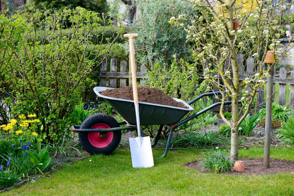 Gardener Tools Wheelbarrow Shovel Compost Wallpaper