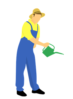 Gardener Watering Plants Vector PNG